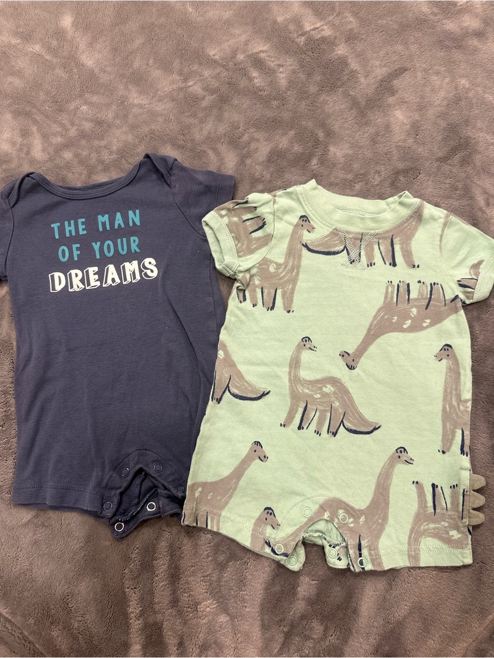 Carter's Navy Graphic One-Piece & Mint Dinosaur Romper Set
